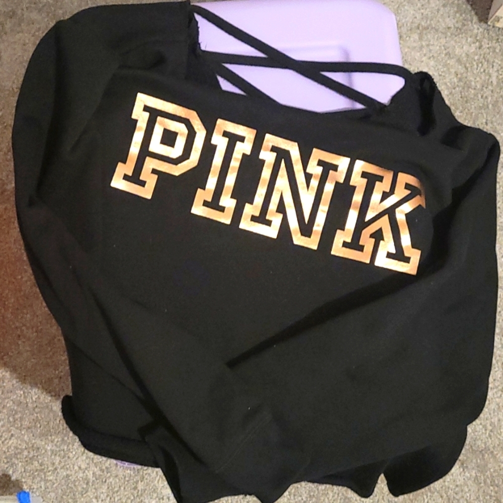Crop top sweater with  V line cross stitch  on back.